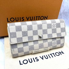 LOUIS VUITTON Damier Azur Portefeuille Sarah Long Wallet White Navy Leather