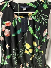 New Tommy Hilfiger black floral sheath dress Sleeveless Knee length Ruffle 14