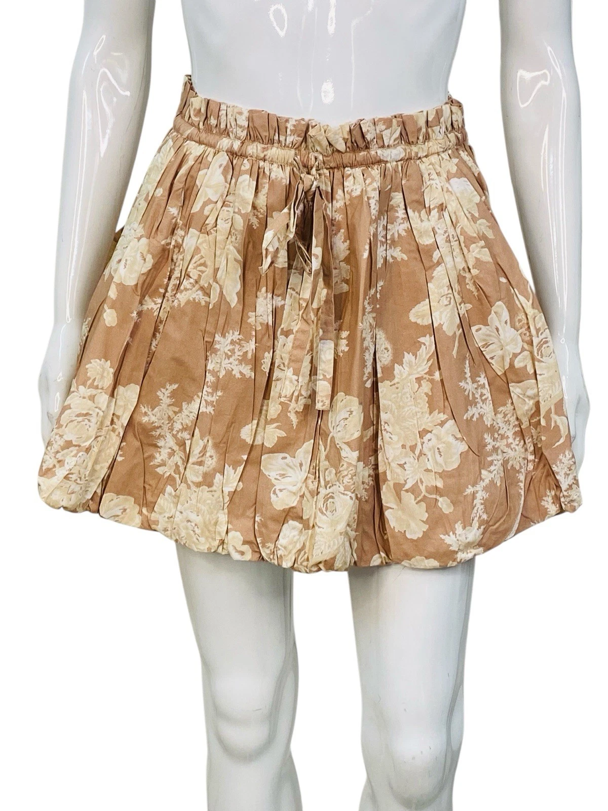LoveShackFancy Cheyenne Espresso Foam Women'S Beige Brown Cotton Mini Skirt S
