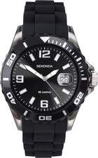 Sekonda Mens Watch Black Rubber Strap Dated Analog 50m Water Resistant 3361 BNIB