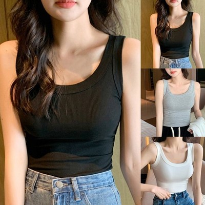 Ribbed Tank Top Sleeveless Shirt Sleeveless Design Regular Length Solid Color