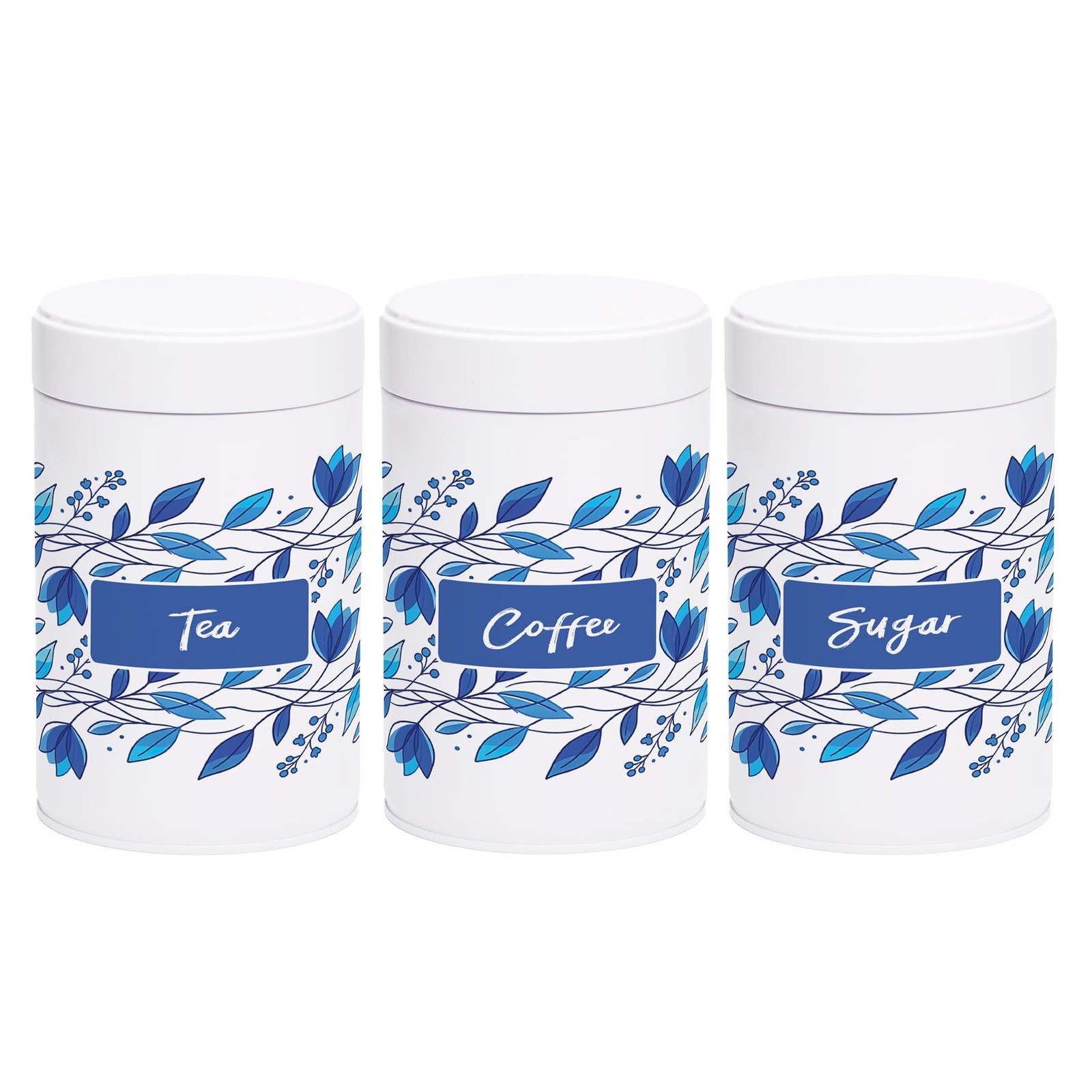 Purely Home Blue Petals Twist-Lid Kitchen Canister Set - Tea, Coffee & Sugar - Image 2