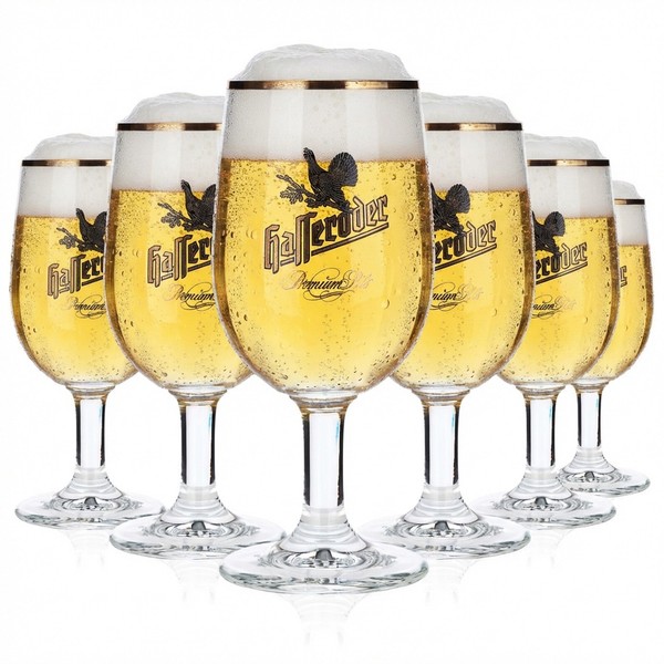 "6X Hasseröder Bier Glas PokalgläSer 0,2L Goldrand \"Premium Pils\" Ritzenhoff "-image