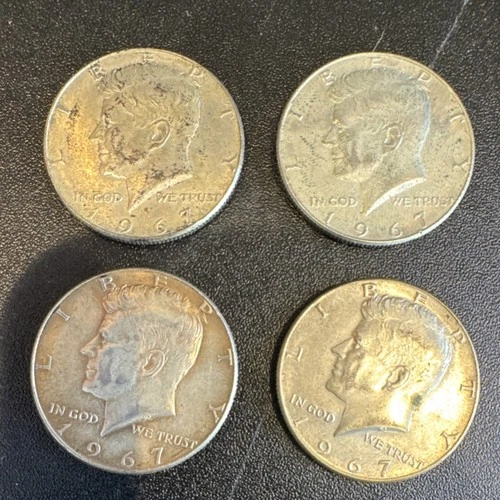 1967 Kennedy Half Dollar Silver Coins Lot of 4, circulated , 50C, 0.4 Fine