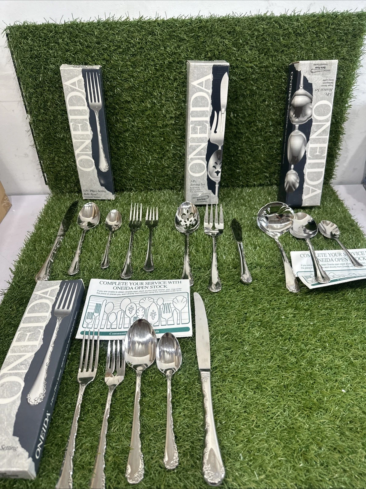 Oneida 3 Pc. Serving set 3 Pc. Hostess Set & 10 Pc. Place Setting Belle Rose Set