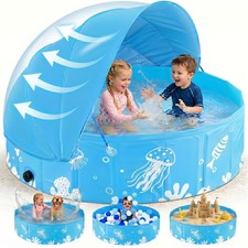 Foldable Kiddie Pool with Canopy, 47 in, Non-Inflatable, UPF 50 Sun Canopy