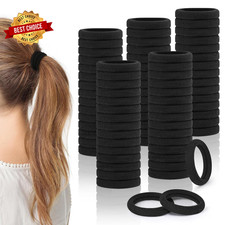 150pc Black Cotton Hair Bands Seamless Ponytail Holders No Damage for Thick Hair