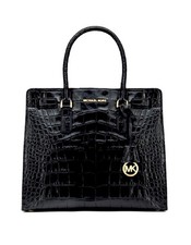 🆕 Bolso de Mano Michael Kors Dillon Grande Cuero de Cocodrilo Repujado-Negro/Dorado