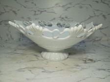 Milk Glass Lace Edge Compote Pedestal Candy Dish Bowl Vtg