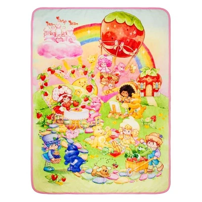 SILVER BUFFALO Care Bears x Strawberry Shortcake Fleece Throw Blanket | 45 x 60 Inches
