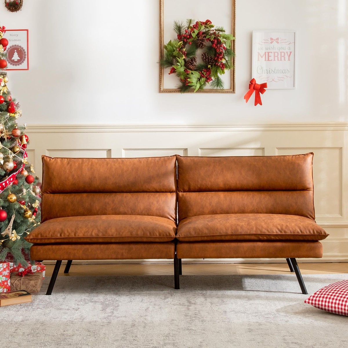 VYFIPT Futon Sofa Bed Couch 3” Memory Foam Faux Leather SF-BC534