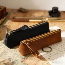 2 Pack Leather Pencil Case Men Women Small Zipper Pen Bag Stationery Pouch Box