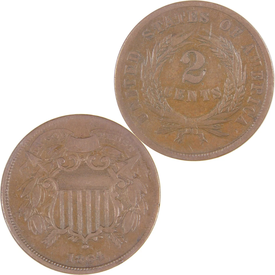 1864 Small Motto Two Cent Piece F Fine 2c Coin SKU:I16984 - Image 4 of 4