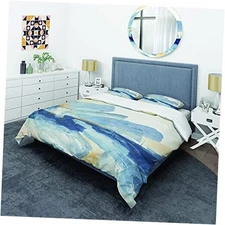 Metallic Gold Indigo I Modern & Contemporary Duvet Cover Set Duvet King Blue