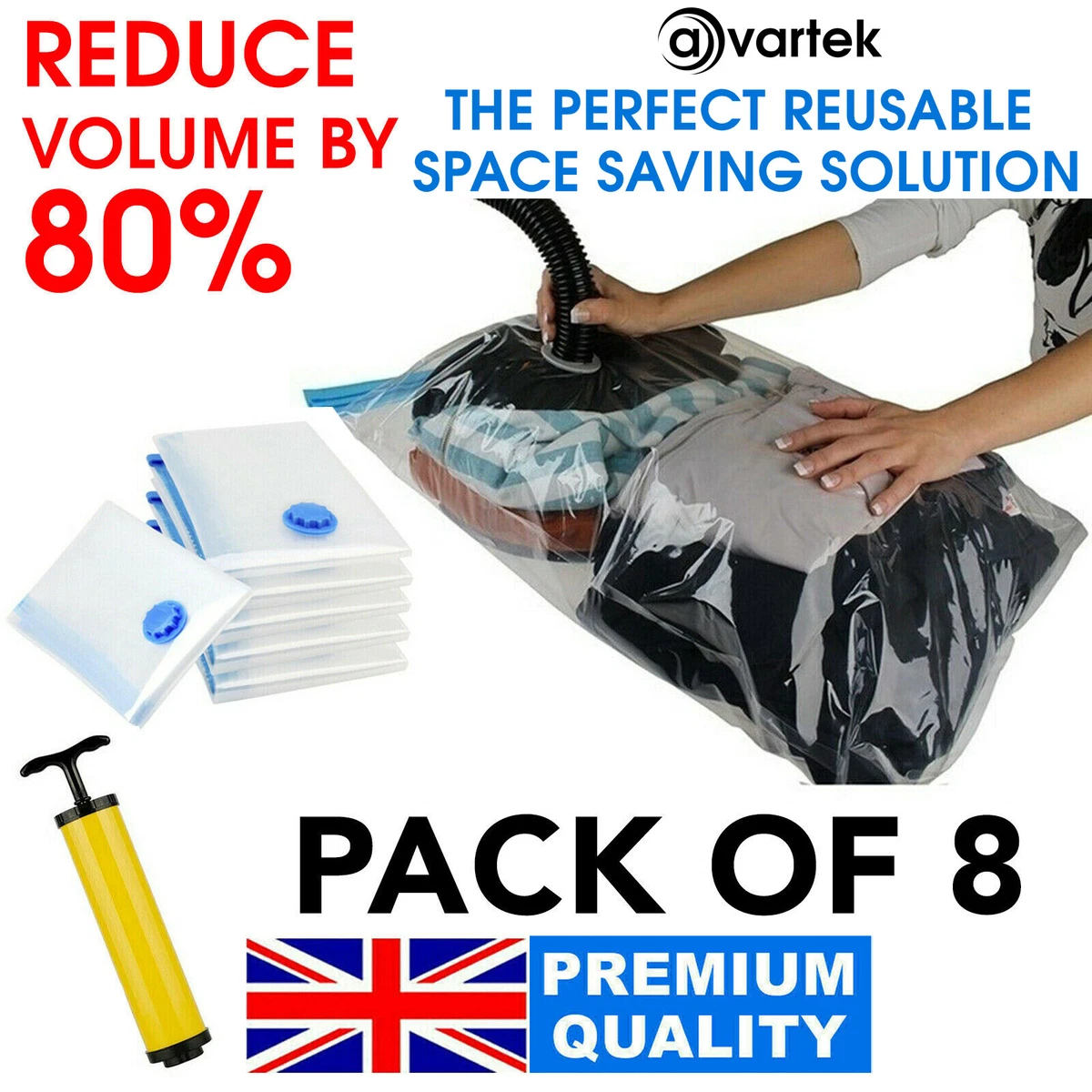 Vacuum Storage Bags, Space Saver Bag, Vacume Pack Storage Bag for Clothes  Blankets Travel Storage,Reusable Bags Double Zip Seal