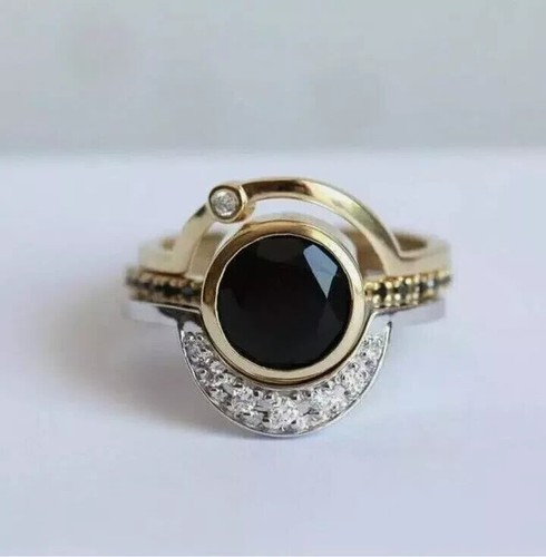 2.00 Ct Round Cut Lab-Created Black Diamond Trio Ring Set 14K Yellow Gold Plated - Picture 6 of 6