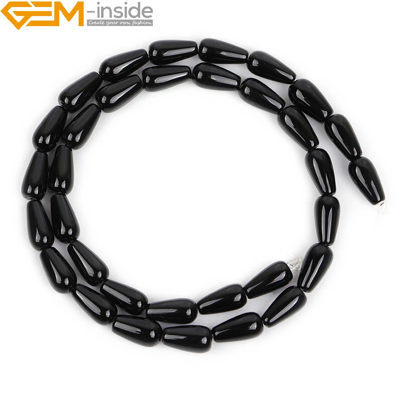 Teardrop Black Agate Onyx Natural Gemstone Beads Women Jewelry Making Strand 15"