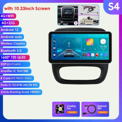 Autoradio 10.3'' Android 12 GPS Navi DSP CarPlay Für Opel Vivaro B Renault Trafic