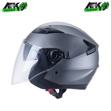 Casco Jet Antracite Opaco Doppia Visiera Lunga e Parasole Omologato Moto Scooter