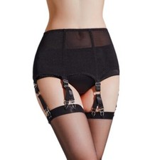 Sheer Mesh Garter Belt for Thigh Highs 6 Straps 12 Metal Clips Stretchy Girdl...