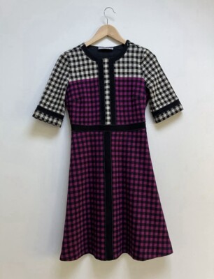 Marella Kleid Damen Größe UK 8 Lila Gingham Karo Wolle Baumwolle Preppy Y2K Tweed