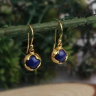 18k Gold Plated Lapis Lazuli Dangle Earrings Women Wedding Earring Jewelry