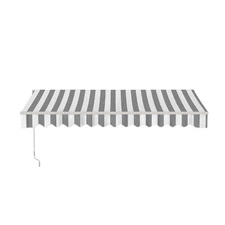 ALEKO Retractable Patio Awning 10'X8' Deck Sunshade Grey/White Stripe Color
