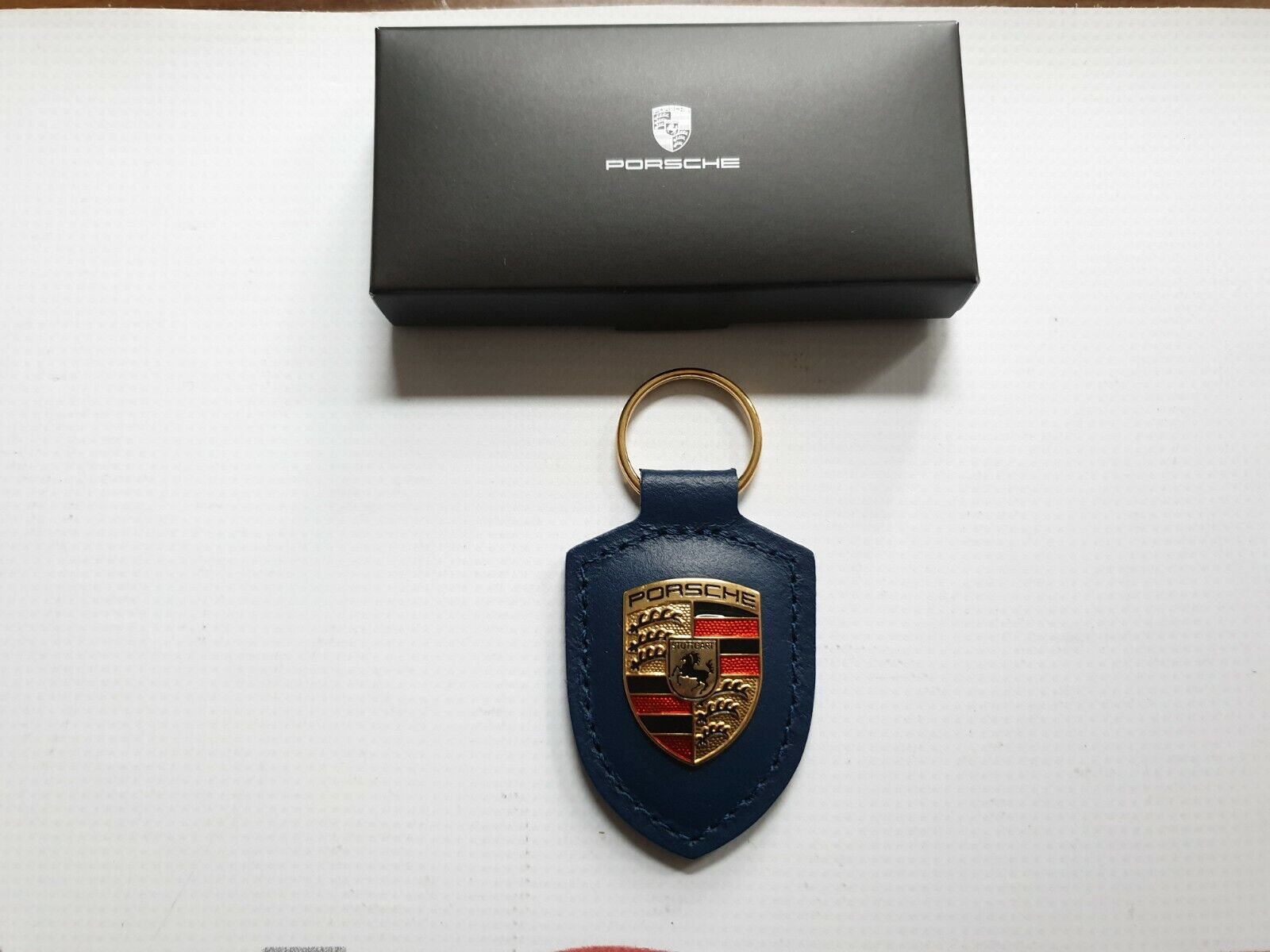 Genuine Porsche Leather Crest Key chain NEW WAP05009