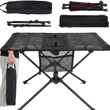 Folding Camping Table with Cup Holders 2 Side Pockets Camp Tent Side Beach Table