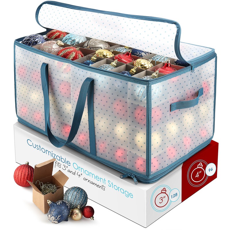 Christmas Ornament Storage Box Container Fits up to 128 with Adjustable Dividers