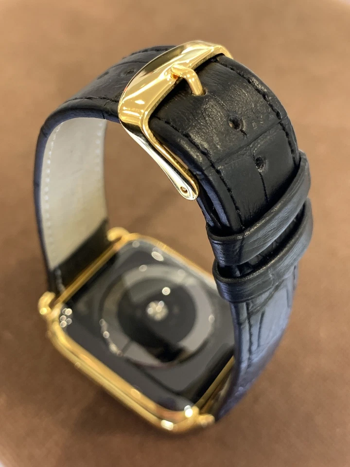 44mm Apple Watch Series 4 Custom 24K Gold Plated Stainless Steel Black Leather B - Image 2 of 4
