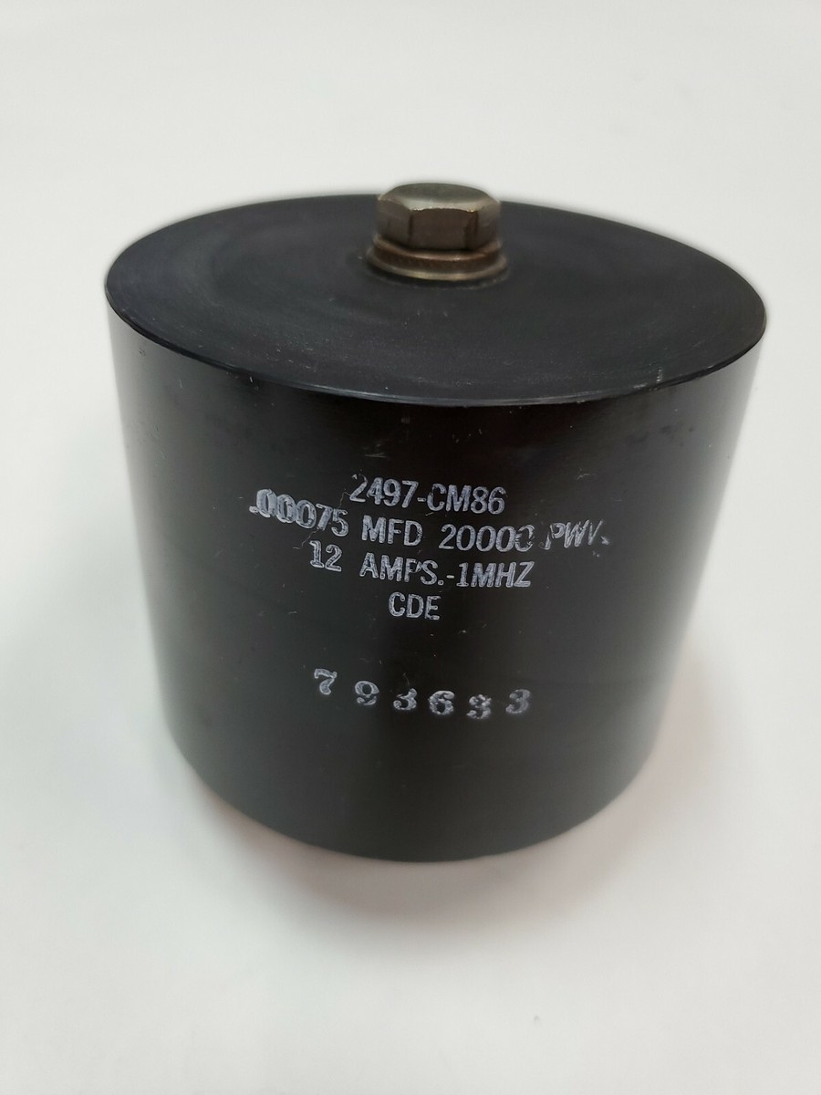 Mica Type 2497-CM86 RF Capacitor .00075 MFD 20000 PWV 12 Amps 1MHz