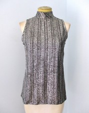 Vtg 70s Disco Sparkly Metallic Silver Sleeveless Shell Top Blouse Mock-T Neck 16