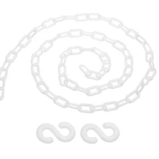 13Ft Plastic Chain Barrier Safety Link Chain with 2 S-Hooks White
