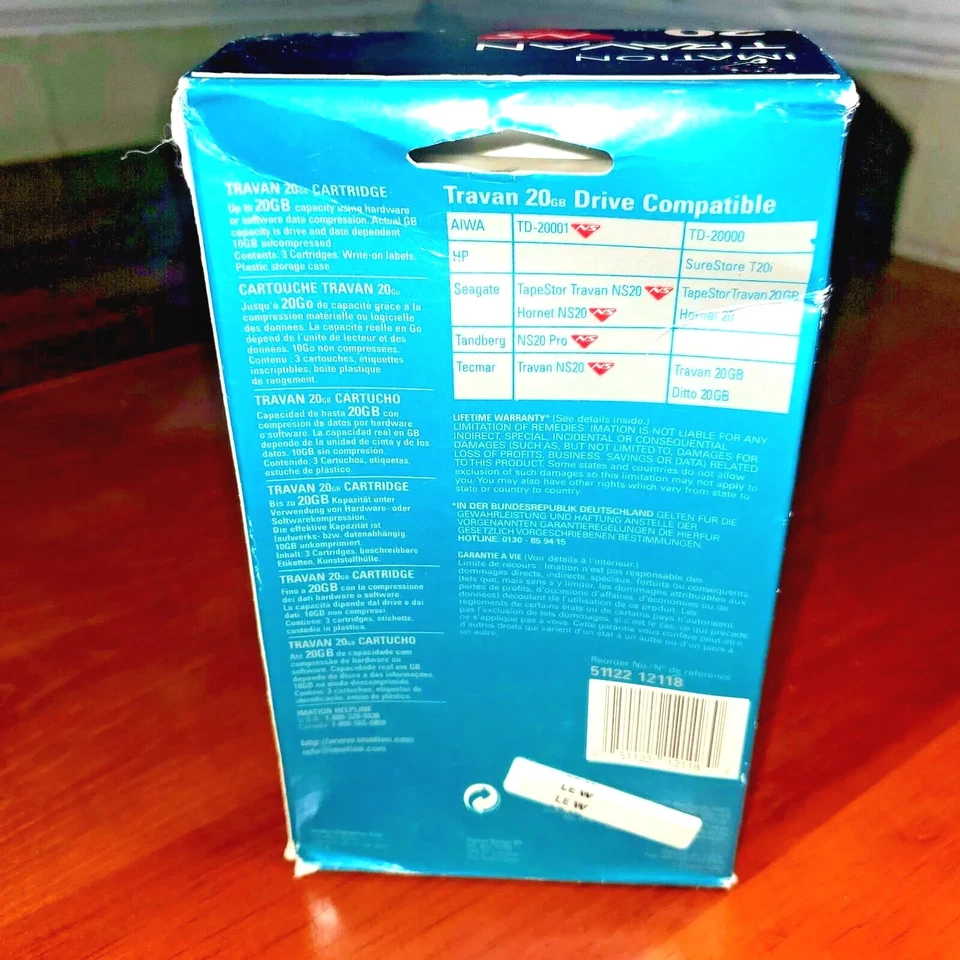 $129.99 Box Imation Travan TR5 20GB NEW SEALED 3 Tapes Compatible Drives Image 2 - Image 2 of 2