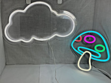LED Neon Sign Light Bundle- Multicolour Mushroom & White Cloud Wall Decor USB