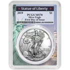 2019 $1 American Silver Eagle PCGS MS70 FDOI Statue of Liberty Frame