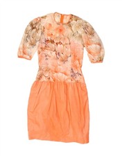 VINTAGE Womens Peplum Dress UK 10 Small Orange Floral BF06