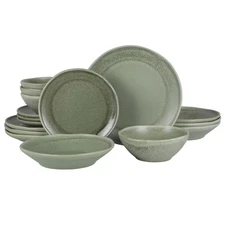 Island Cove 16 Piece (Service for 4) Plates and Bowls Reactive Glaze Organic ...