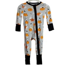 Angel Dear Halloween Bamboo Sleeper PJs Gray Orange 0-3M Zip L/S Pumpkin Ghost