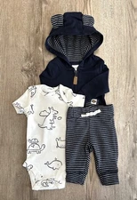Carter's Baby Boy 3pc Hooded Jacket Animals Bodysuit Pants Outfit Preemie NWT