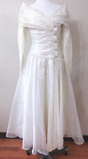 Vtg Watters Watters Off Shoulder Ruched Bodice Midi Wedding Dress Gown Sz 10