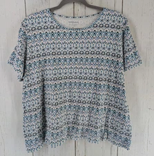 Croft Barrow Plus Size 1X Womens Multicolor Geometric Short Sleeve Classic Tee