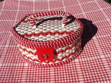 Vintage Sewing Basket Retro 1950s Vibe Great Condition Red & White Early Plastic