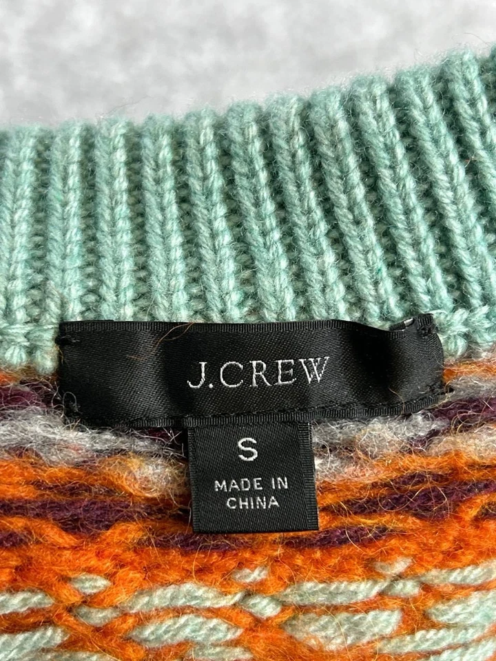 J.Crew Sweater Womens Small Blue Orange Purple Knit Pullover Fair Isle  - Image 3 of 4