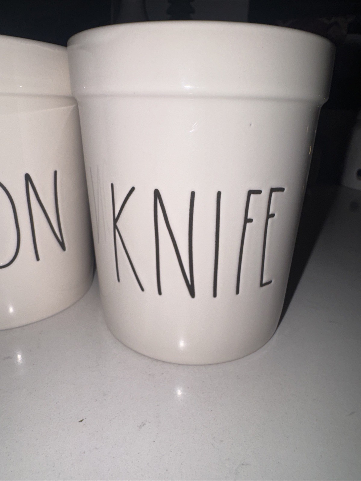 Rae Dunn SPOON and KNIFE Kitchen Utensil Crocks Matching Ceramic Set