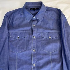 Kenneth Cole New York Blue Denim Shirt Men’s M Contrast Stitch Pockets SC4C6514U