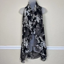 Floral Sheer Shaw Scarf Wrap W/ Arm Holes Black White Floral Whimsy Romantic