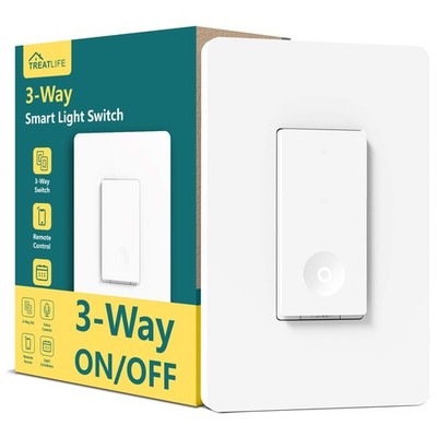 TREATLIFE 3 Way Smart Switch, 2.4GHz WiFi Light Switch Works 4 PACK, White 