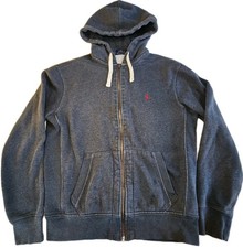POLO RALPH LAUREN Hoodie Jacket Mens Medium Gray Full Zip Fleece Rib Distressed